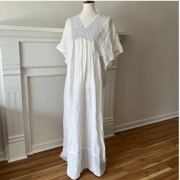 Sunday Saint Tropez Dress Maxi 100% Linen Italy Long One Size Luxury Boho Resort